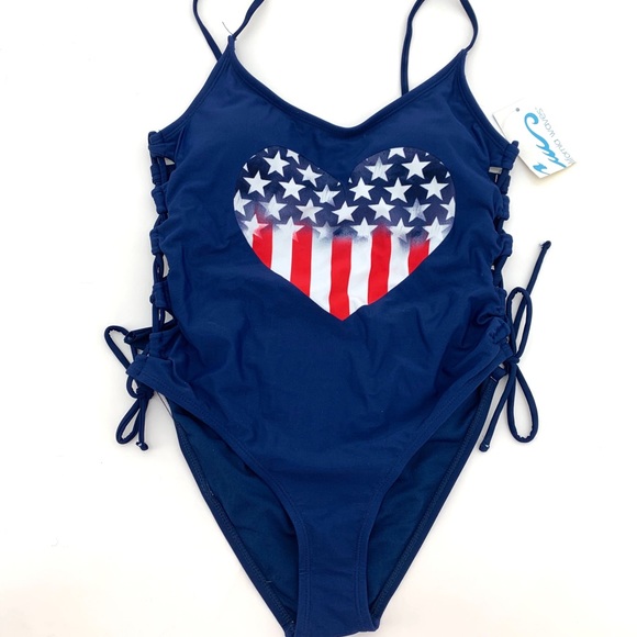 4/$25 American Flag One Piece Heart Swimsuit NEW - Picture 4 of 6